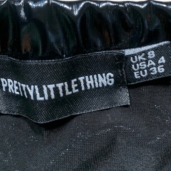 PrettyLittleThing Black Patent Vinyl Pencil Mini Skirt Size 4 Elastic Waistband - Picture 5 of 8
